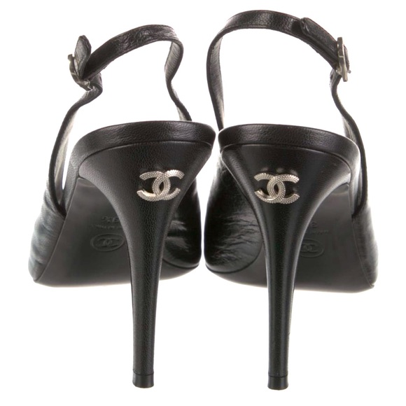 Chanel Black Slingback Heels with Peep-Toe Design - Picture 1 of 7